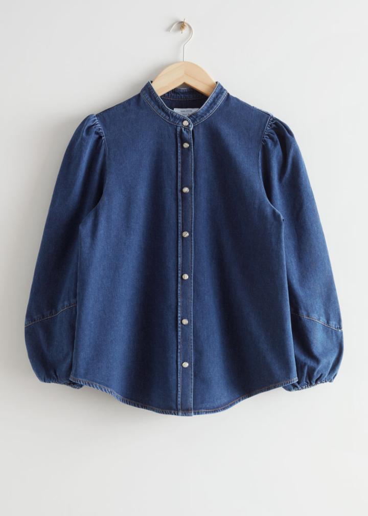 Other Stories Puff Sleeve Denim Shirt - Blue