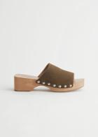 Other Stories Studded Suede Wooden Clogs - Green