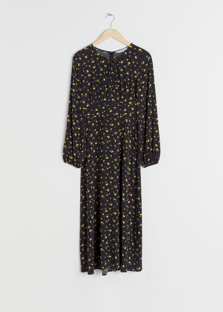 Other Stories Printed Long Sleeve Midi Dress - Black