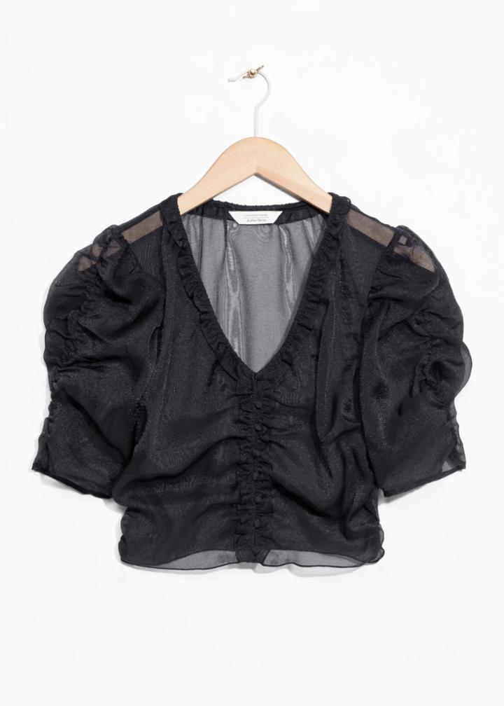 Other Stories Sheer Puff Shoulder Blouse - Black