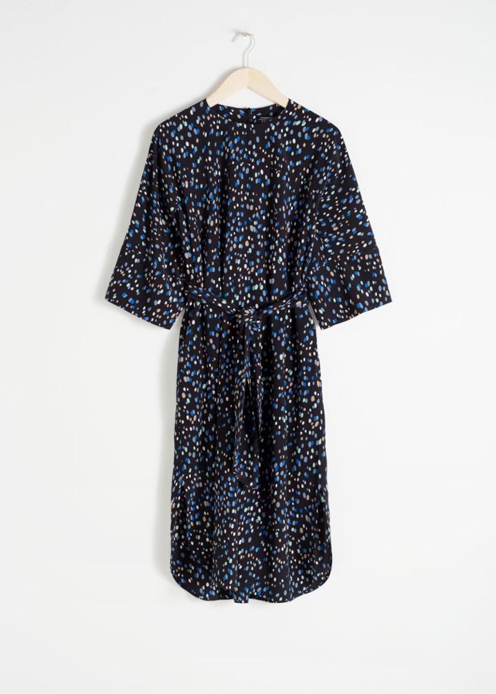 Other Stories Belted Polka Dot Midi Dress - Black