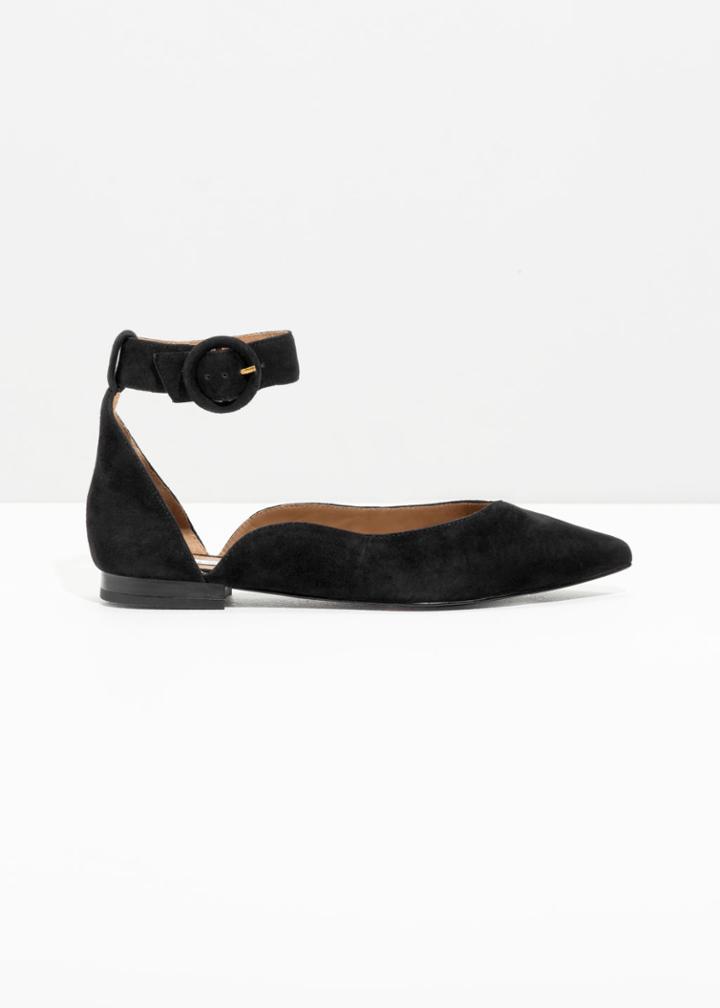 Other Stories Pointed Ankle Strap Flats - Black