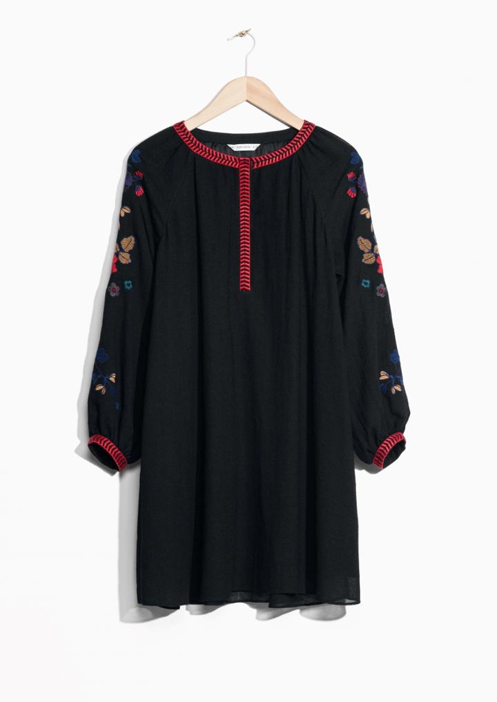 Other Stories Embroidered Bishop Sleeve Dress