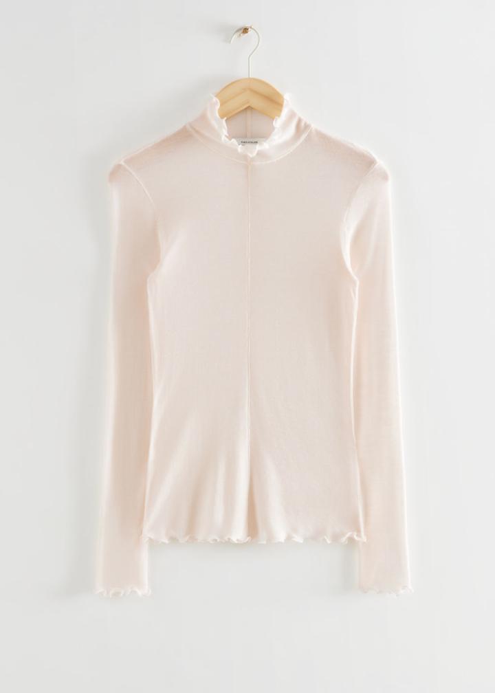 Other Stories Frilled Tight Mock Neck Top - White