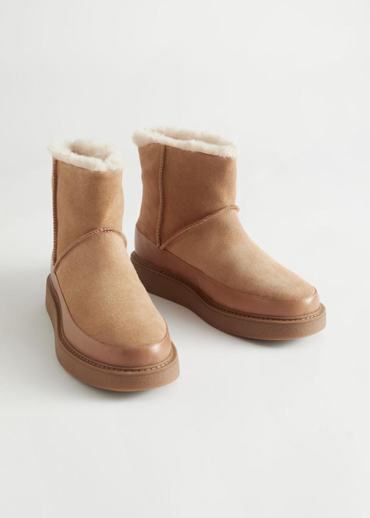 Other Stories Lined Leather Winter Boots - Beige