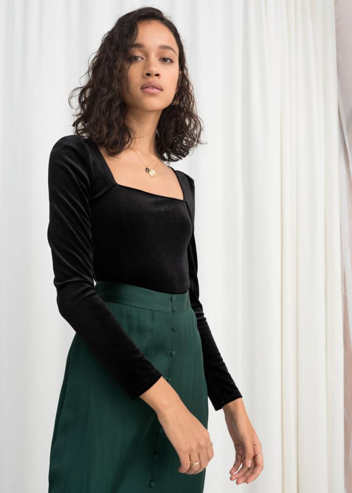 Other Stories Square Neck Velvet Top - Black