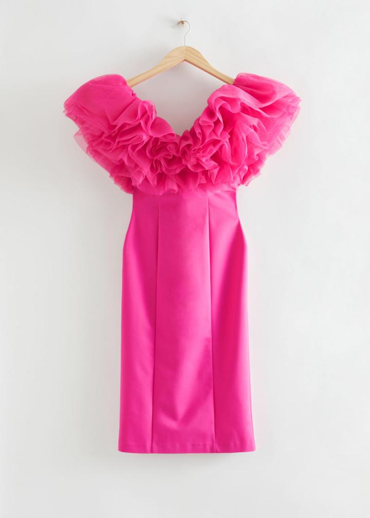 Other Stories Multi Ruffled V-neck Dress - Pink