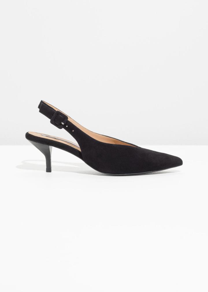 Other Stories Pointed Suede Kitten Heels - Black