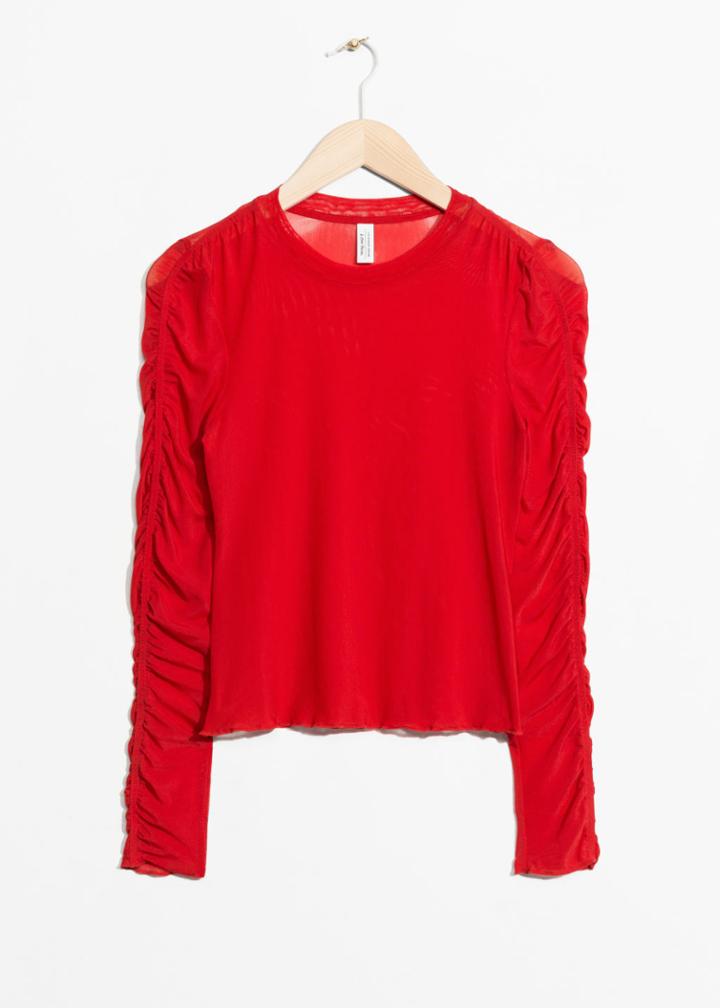 Other Stories Gathered Sleeve Top - Red