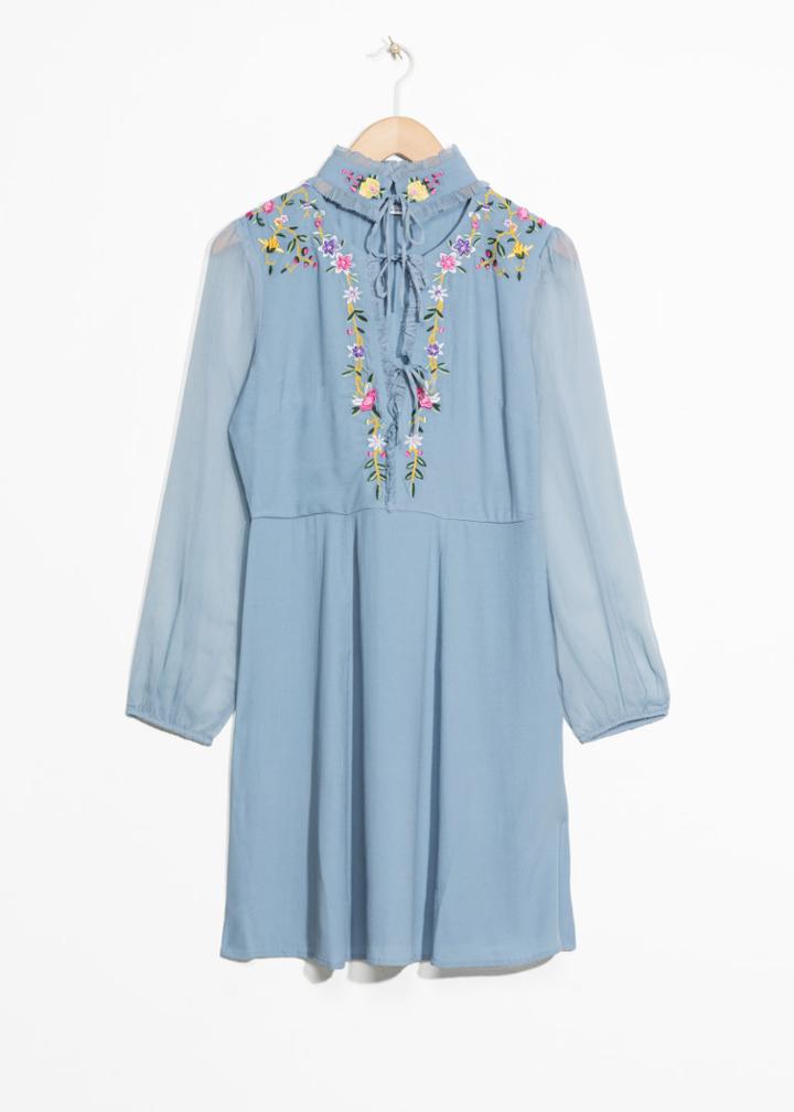 Other Stories Floral Embroidered Dress - Blue