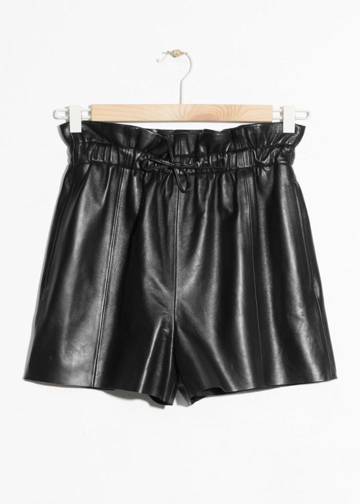 Other Stories Paperbag Waist Leather Shorts - Black
