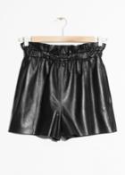 Other Stories Paperbag Waist Leather Shorts - Black