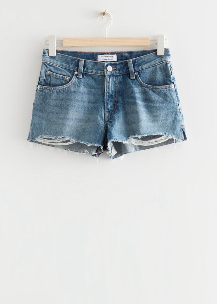 Other Stories Frayed Low Waist Denim Shorts - Blue