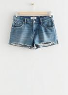 Other Stories Frayed Low Waist Denim Shorts - Blue