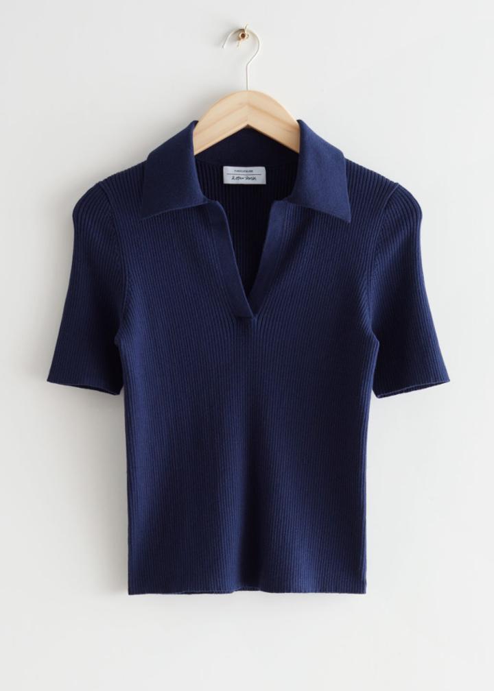 Other Stories Collared Short Sleeve Top - Blue