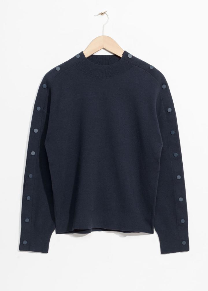 Other Stories Snap Button Sleeve Sweater - Blue