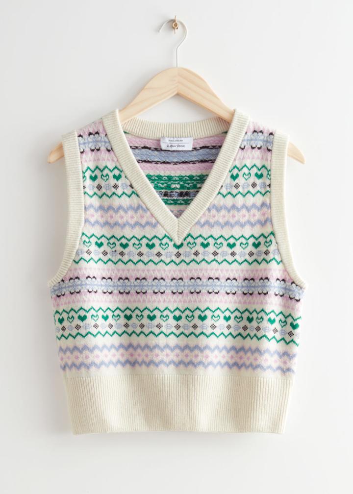 Other Stories Jacquard Knit Vest - Green