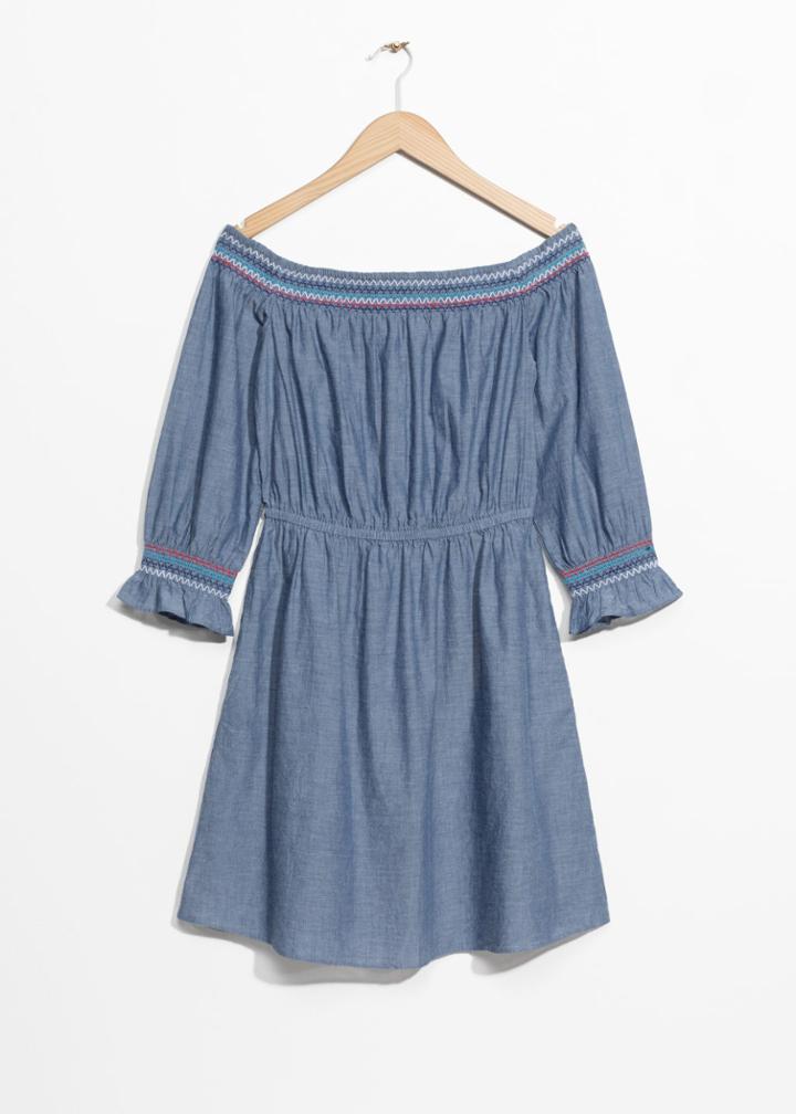 Other Stories Smocked Embroidered Dress - Blue