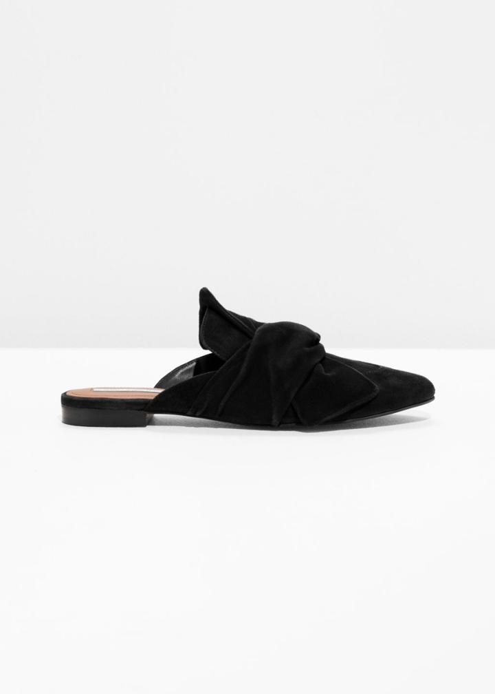 Other Stories Tie Suede Slippers - Black