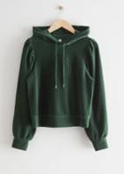 Other Stories Puff Shoulder Velour Hoodie - Green