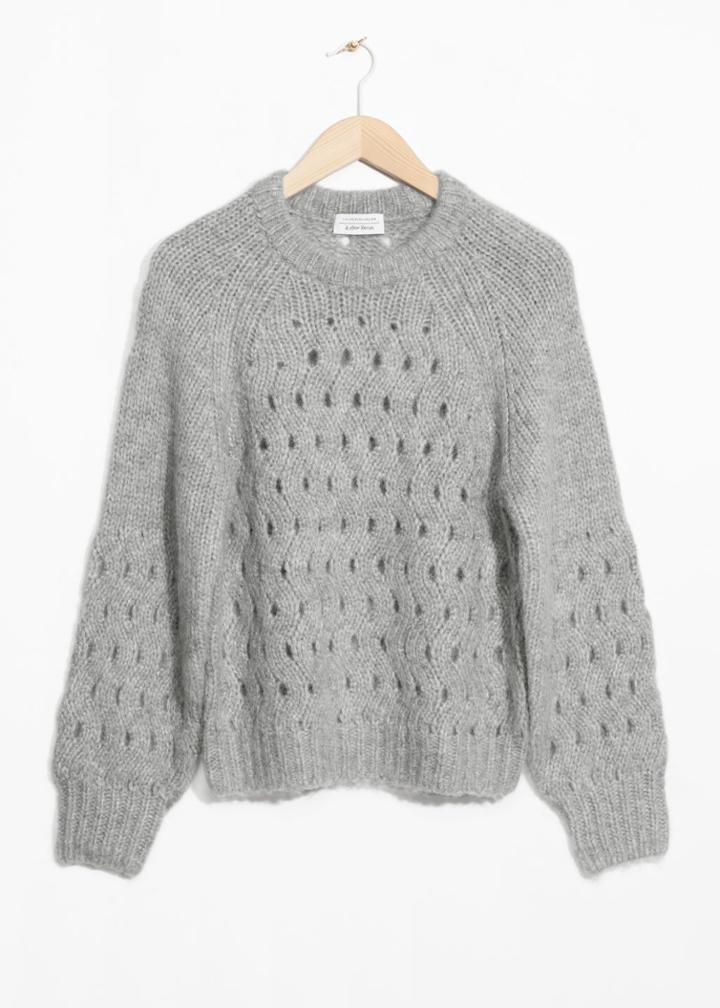 Other Stories Zig Zag Eyelet Sweater - Grey
