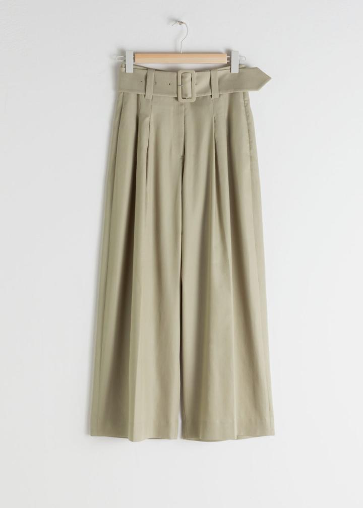 Other Stories High Waisted Belted Flare Trousers - Beige