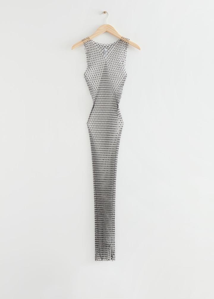 Other Stories Rhinestone Sheer Mesh Dress - Black