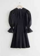 Other Stories Organza Sleeve Silk Midi Dress - Black
