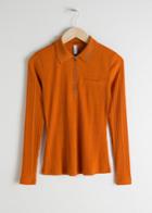Other Stories Rib Knit Zippered Polo Top - Orange