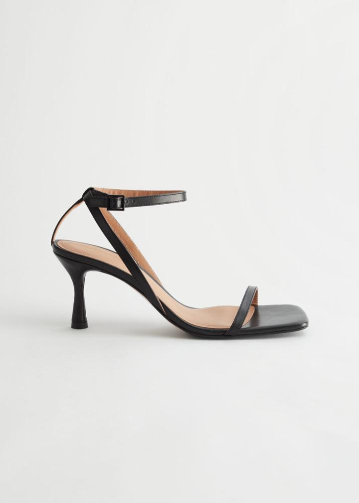 Other Stories Strappy Leather Heeled Sandal - Black