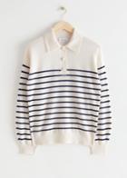 Other Stories Striped Polo Knit Sweater - White