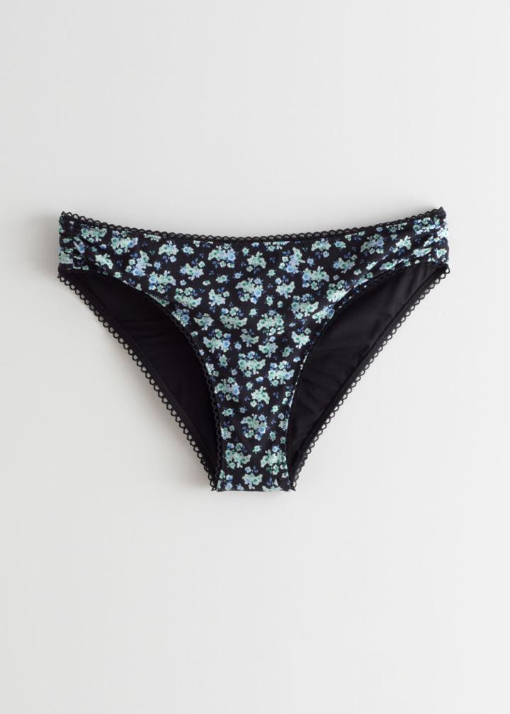Other Stories Floral Print Bikini Bottoms - Black