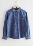 Other Stories Floral Embroidery Denim Shirt - Blue