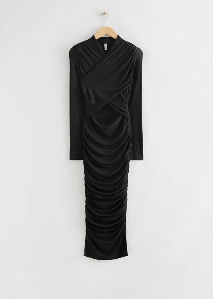 Other Stories Fitted Ruched Crossover Dress - Black