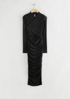 Other Stories Fitted Ruched Crossover Dress - Black
