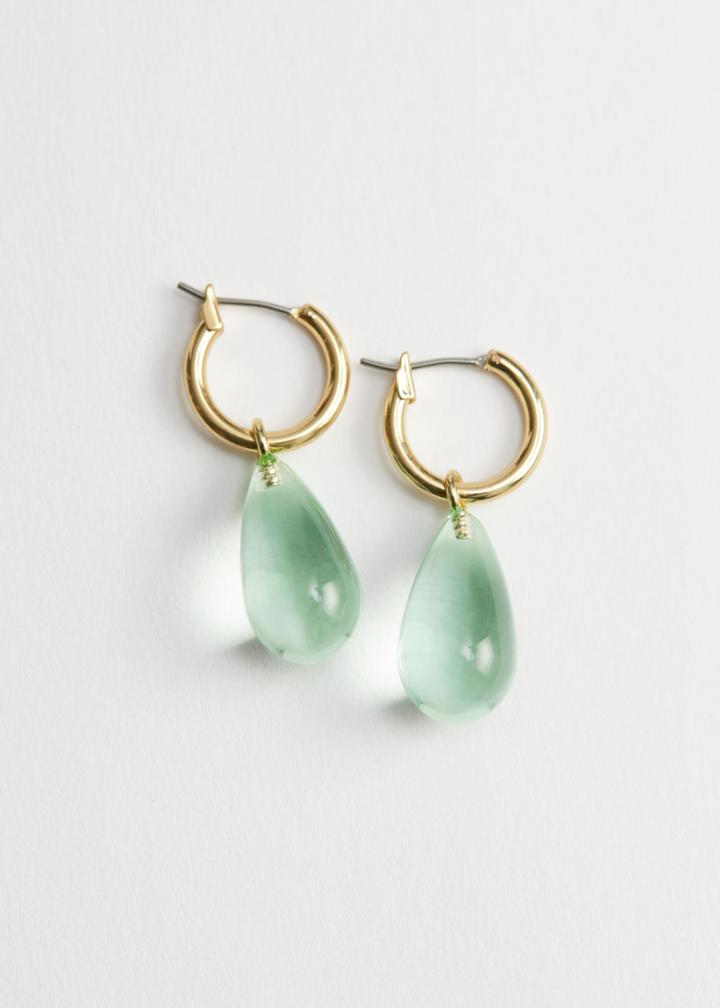 Other Stories Glass Droplet Mini Hoop Earrings - Green