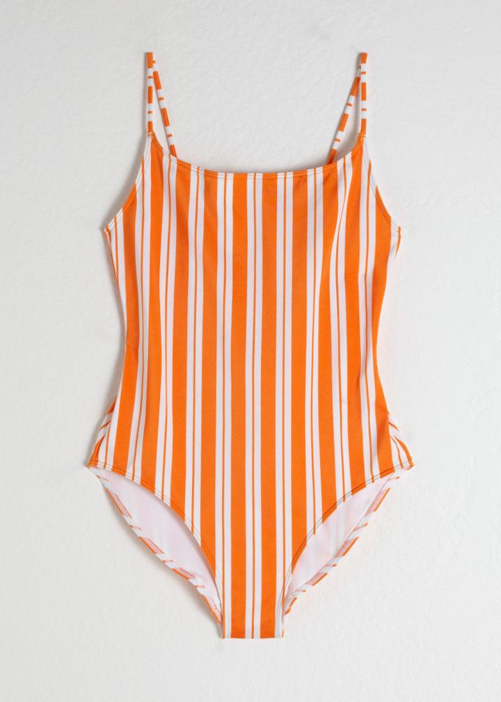 Other Stories Striped Low Back Swimsuit - Orange