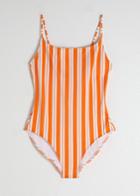 Other Stories Striped Low Back Swimsuit - Orange