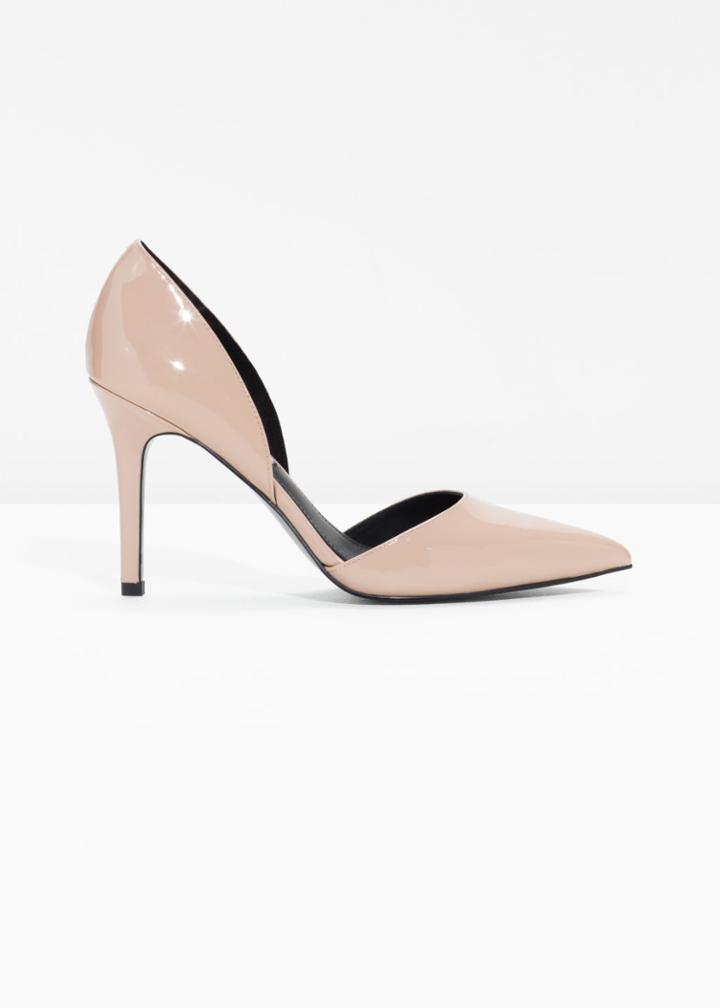 Other Stories Pointy Leather Pumps - Beige