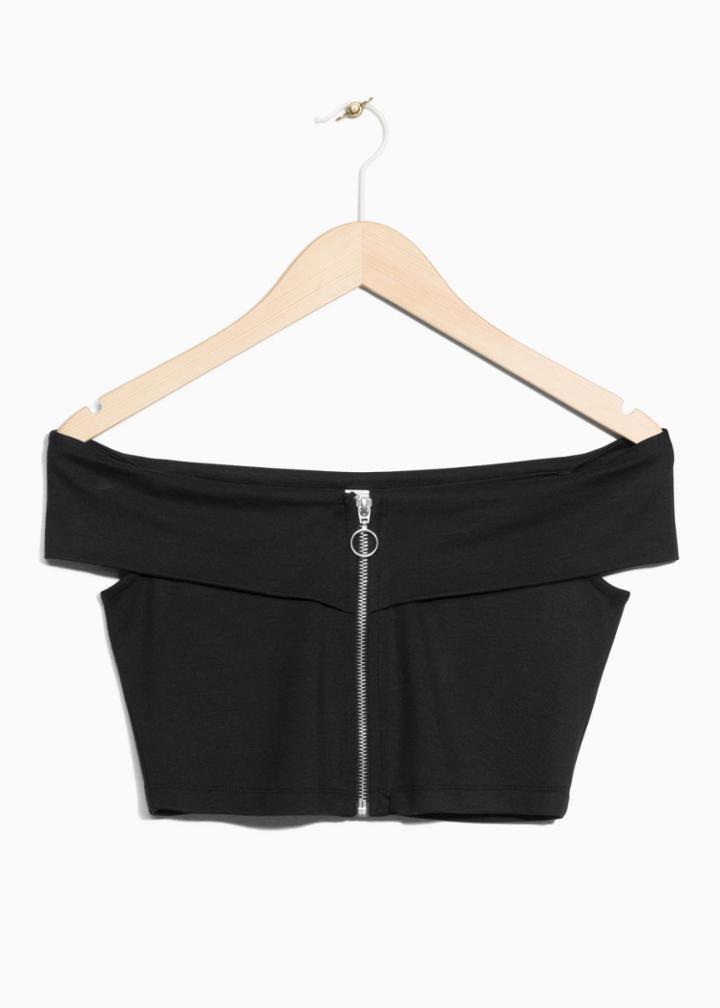Other Stories Off Shoulder Zip Crop Top - Black