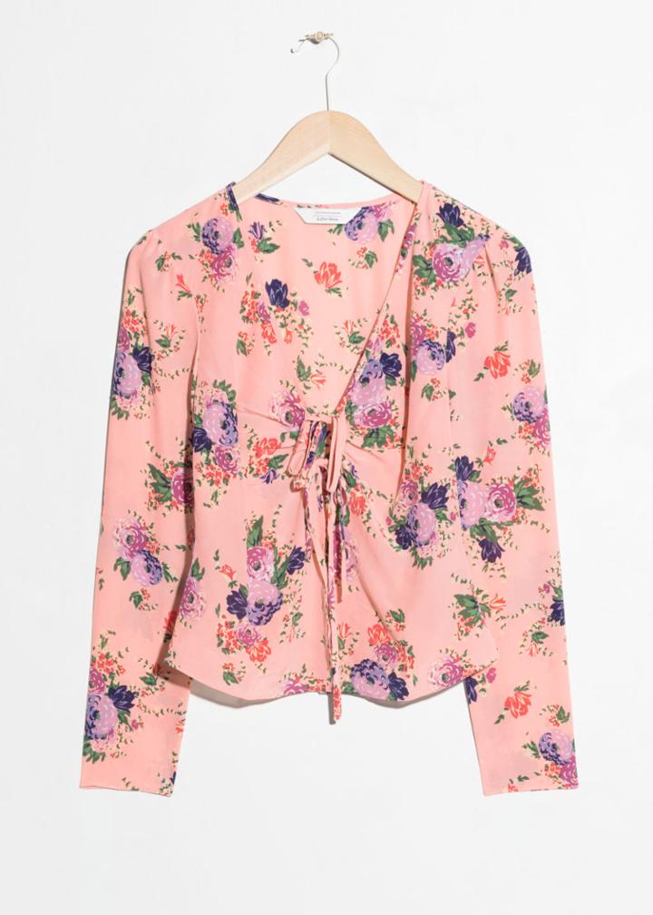 Other Stories Printed Tie Up Silk Blouse - Orange