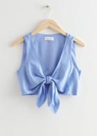 Other Stories Tie Front Puff Sleeve Top - Blue