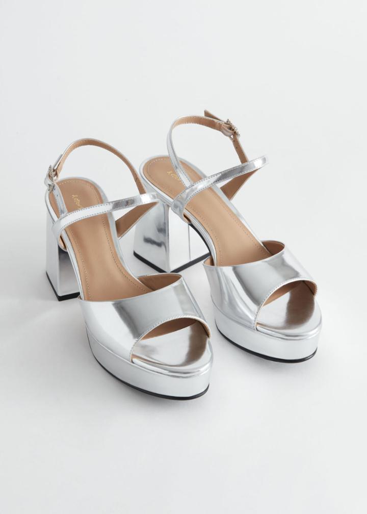 Other Stories Flared Heel Platform Sandals - Silver