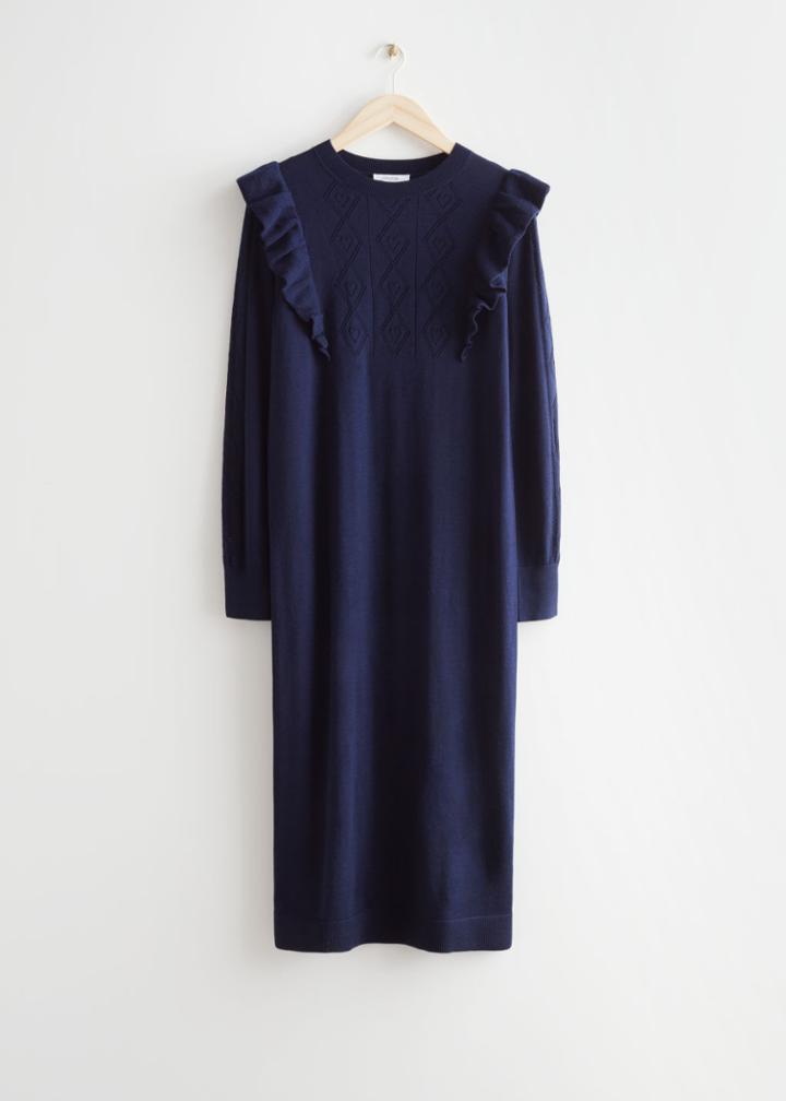 Other Stories Pointelle Knit Midi Dress - Blue