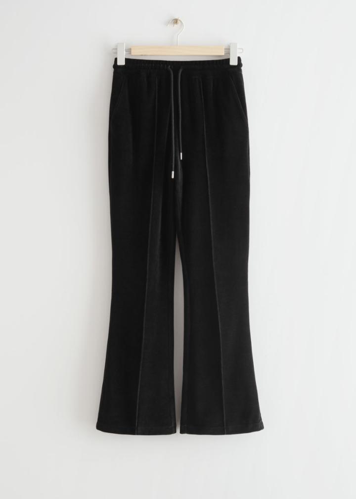 Other Stories Flared Velour Joggers - Black
