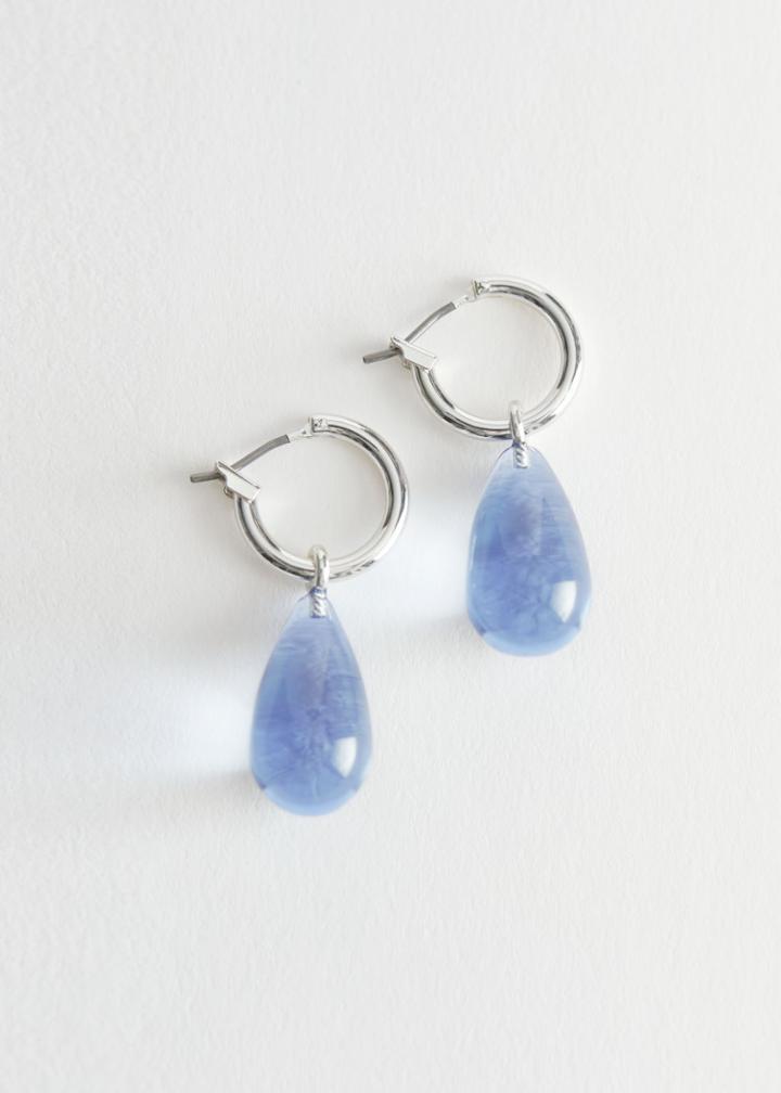 Other Stories Glass Droplet Mini Hoop Earrings - Turquoise