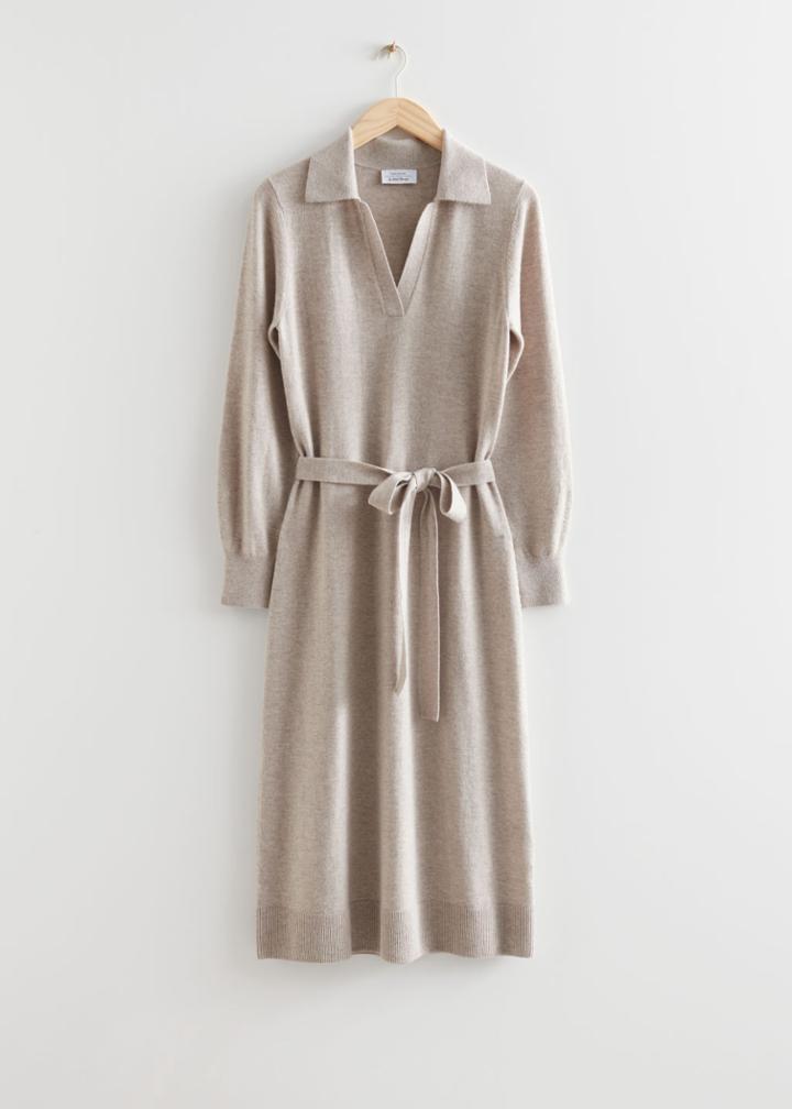 Other Stories Belted Knit Midi Dress - Rust