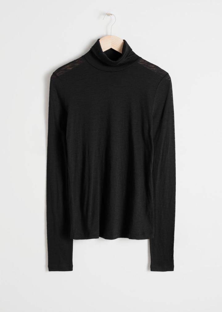 Other Stories Thin Wool Knit Turtleneck - Black
