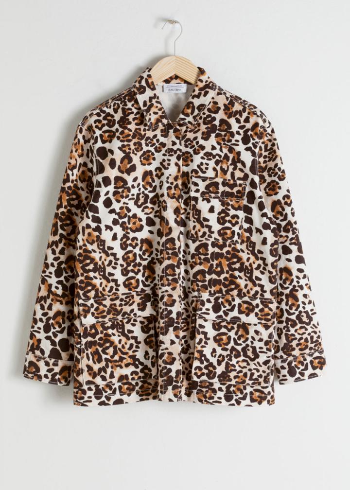 Other Stories Jaguar Print Cotton Workwear Jacket - White