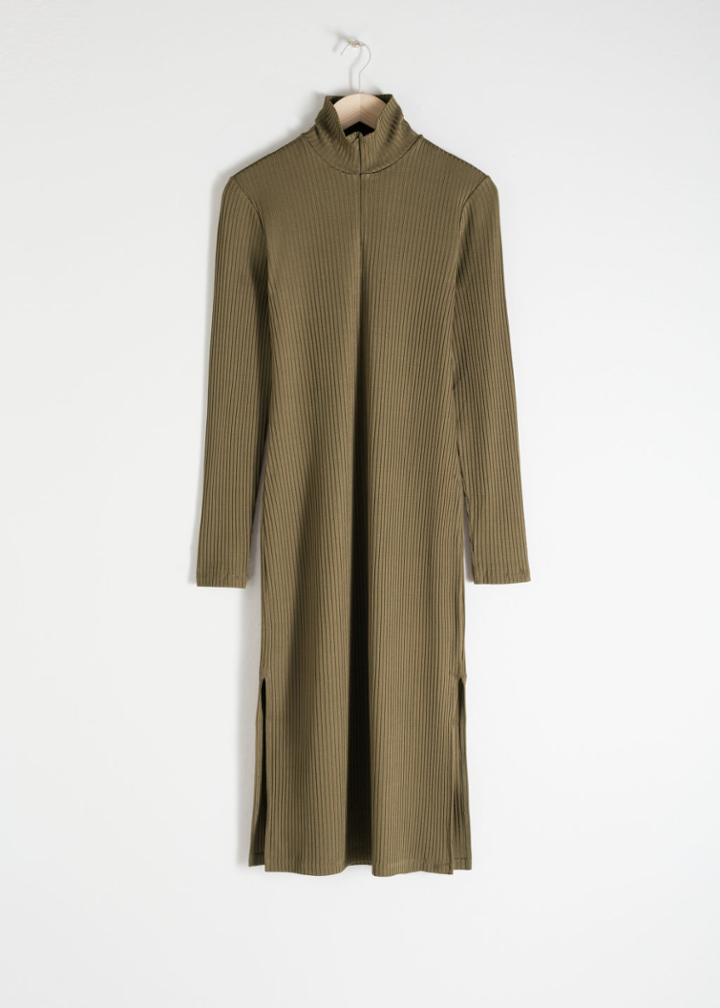 Other Stories Ribbed Turtleneck Midi Dress - Green
